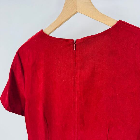 Vintage Petite Casuals Burgundy Faux Suede Embroidered Midi Dress PL Equestrian - Picture 6 of 11